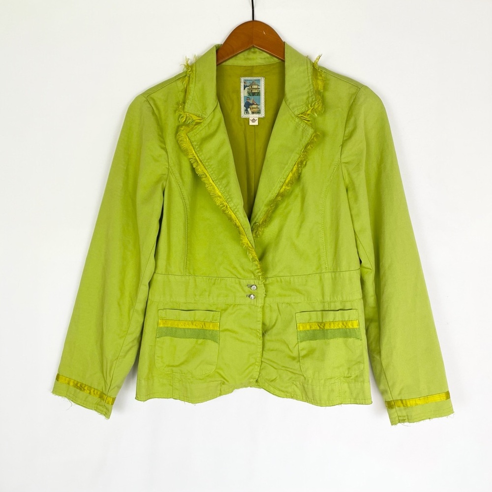 BURNING TORCH Anthropologie Blazer Rhinestone Collared Cotton‎ Size Small